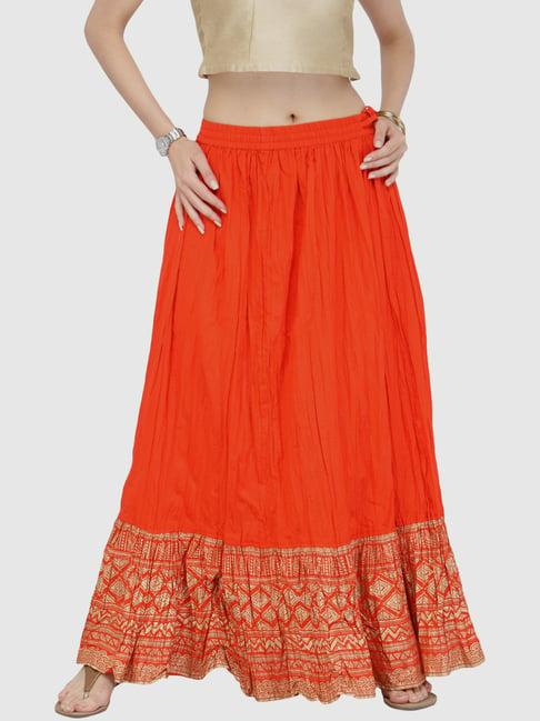 ksut orange cotton printed skirts