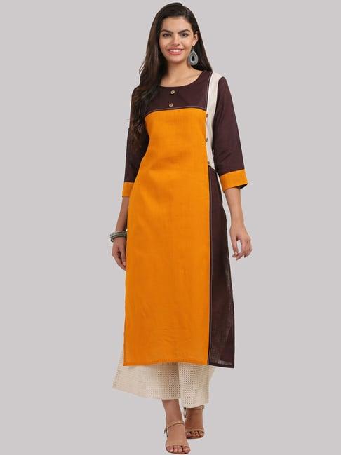 ksut orange cotton straight kurti