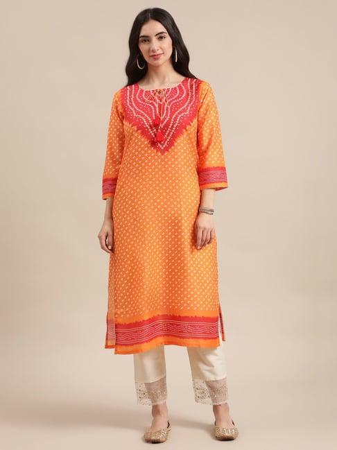 ksut orange printed straight kurta