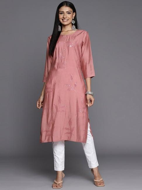 ksut peach embellished straight kurta