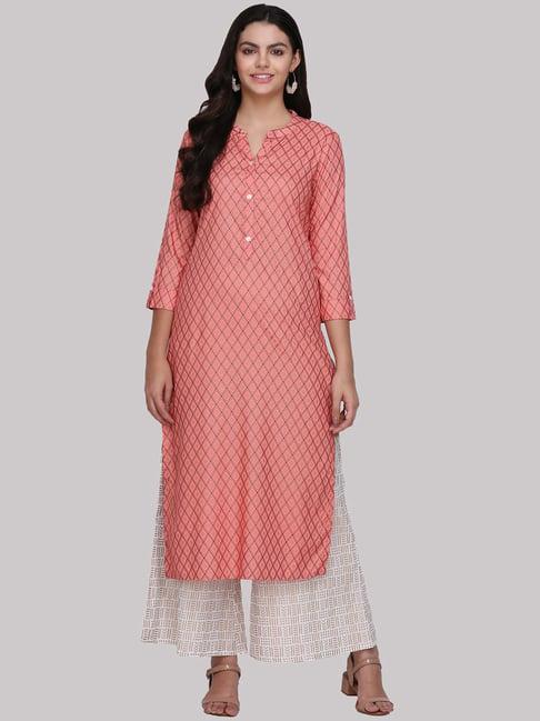 ksut peach printed straight kurti