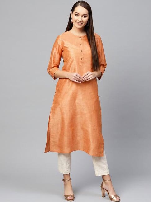 ksut peach regular fit straight kurta