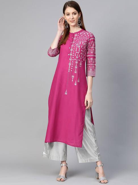 ksut pink cotton printed straight kurta