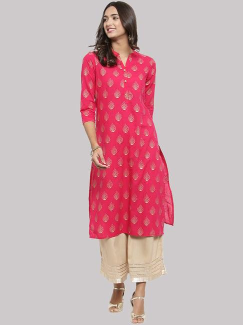 ksut pink cotton printed straight kurti