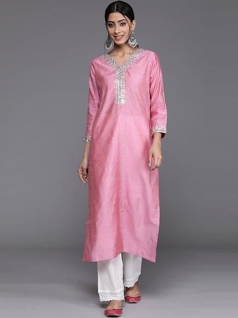 ksut pink embroidered straight kurta