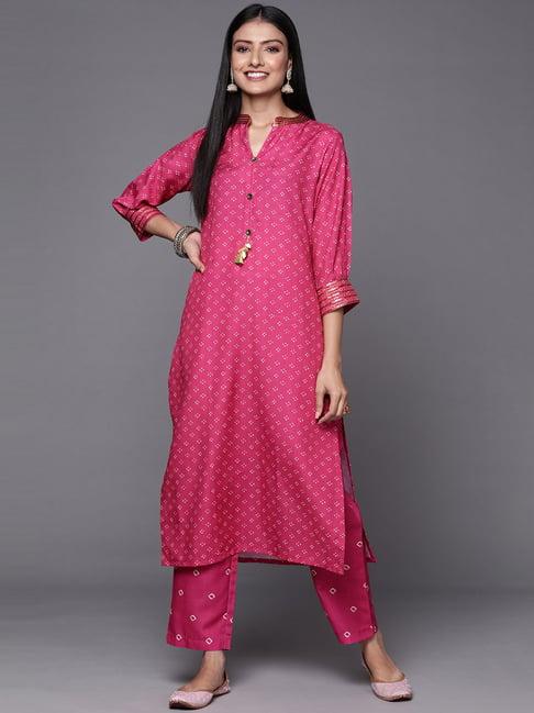 ksut pink printed kurta pant set