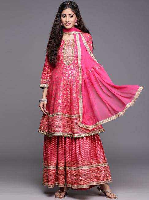 ksut pink printed kurti sharara set with dupatta