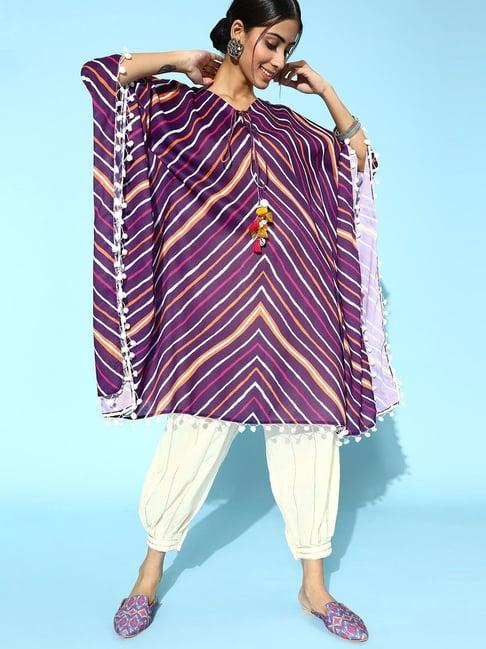 ksut purple & white printed kaftan salwar set