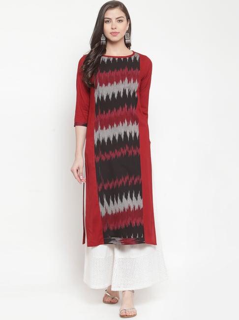 ksut red & black printed straight kurti