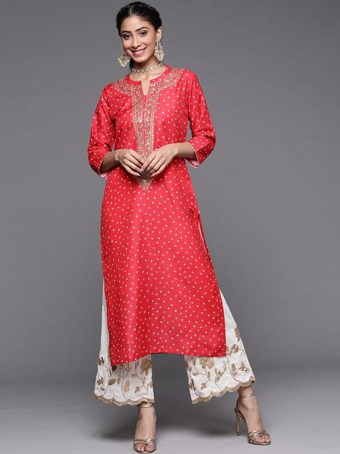 ksut red printed straight kurta