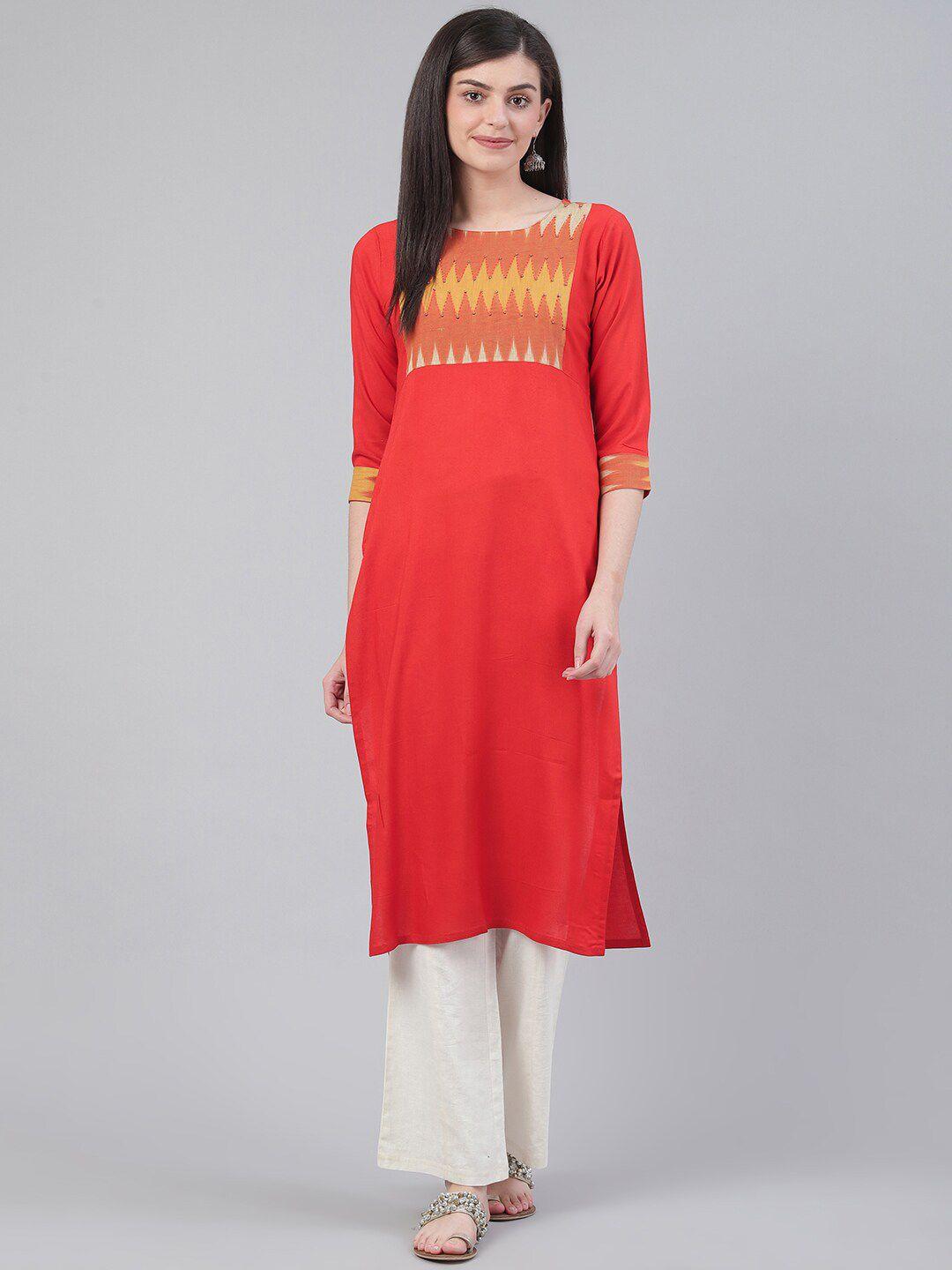 ksut red women abstract printed straight kurta