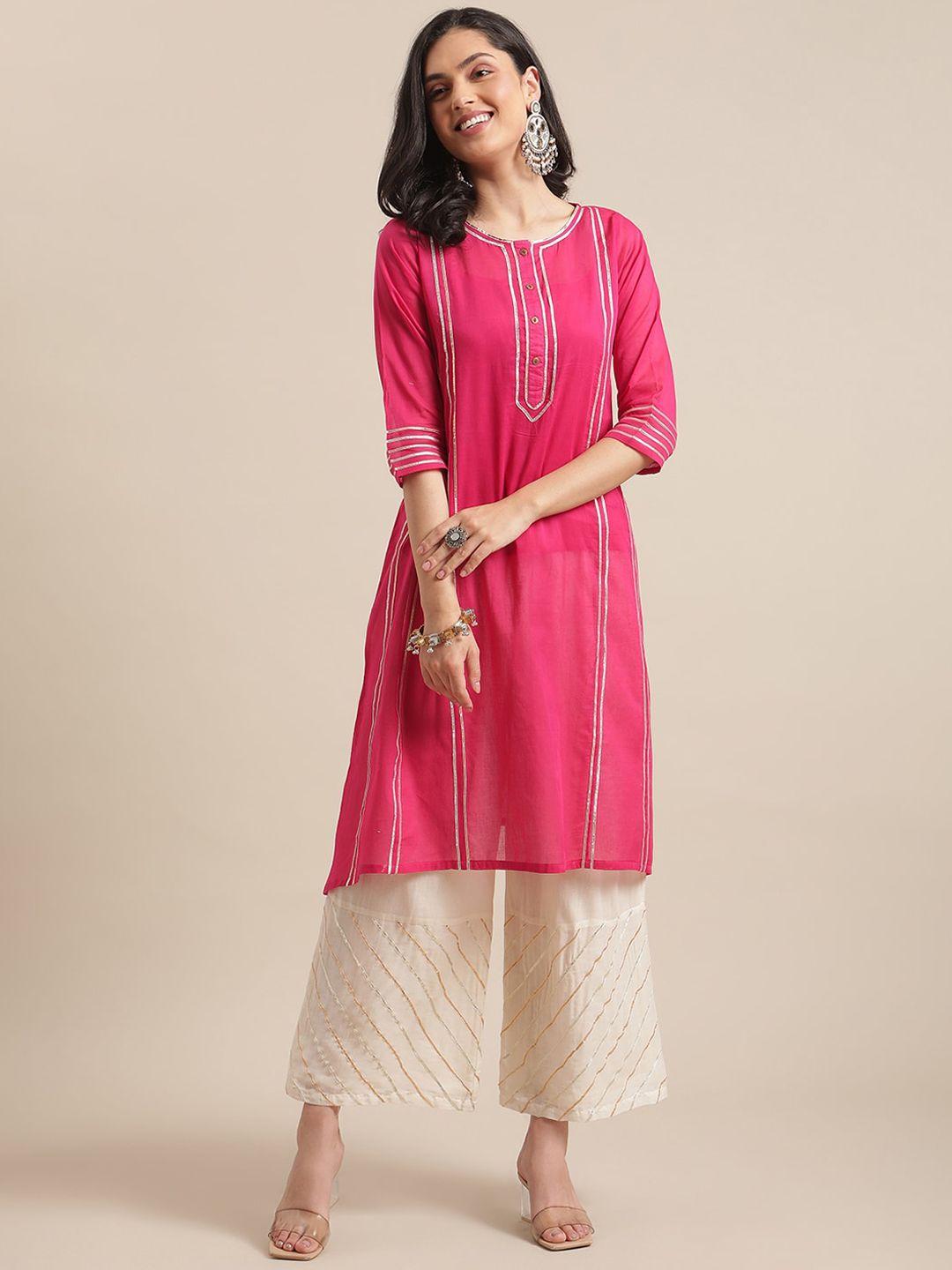 ksut round neck high-low pure cotton kurta with palazzos