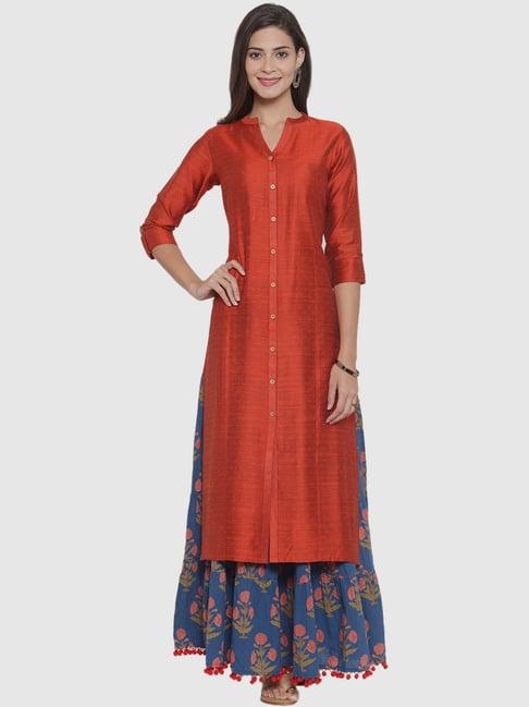 ksut rust woven pattern straight kurta