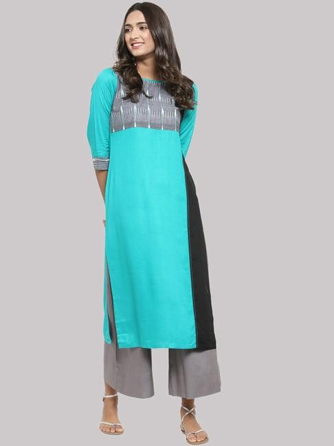 ksut turquoise printed straight kurti