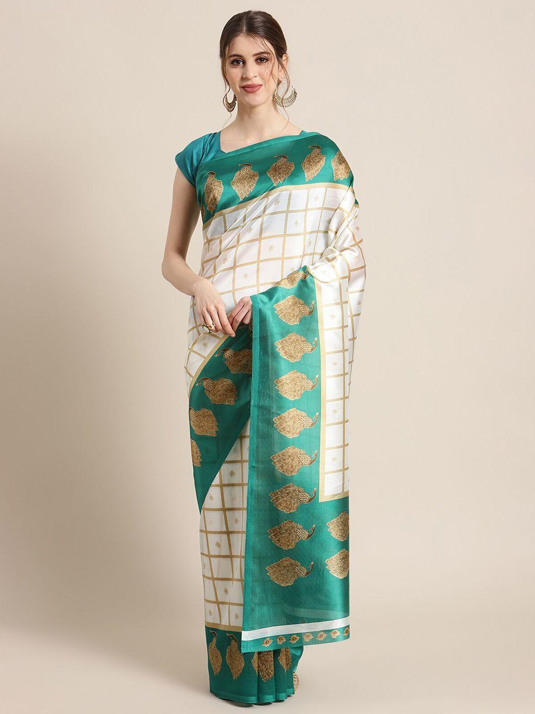 ksut white & green ethnic motifs zari art silk mysore silk saree