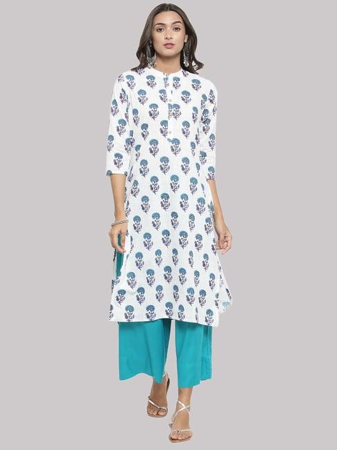 ksut white cotton printed straight kurti