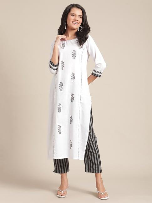 ksut white printed kurta pant set