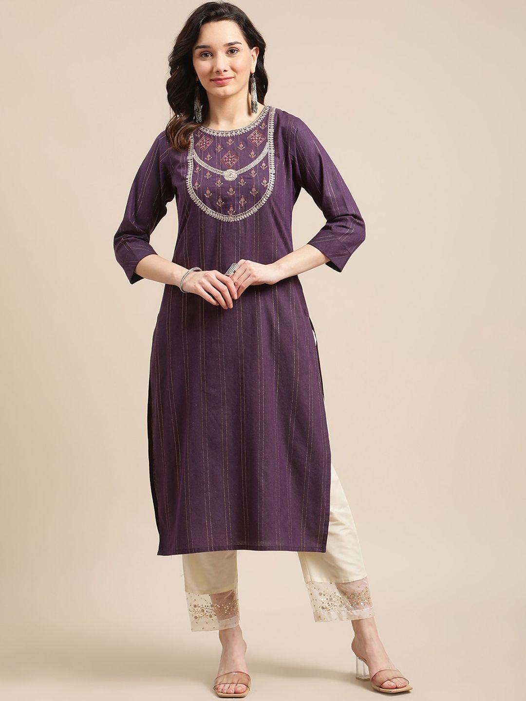 ksut women burgundy yoke design thread work kurta