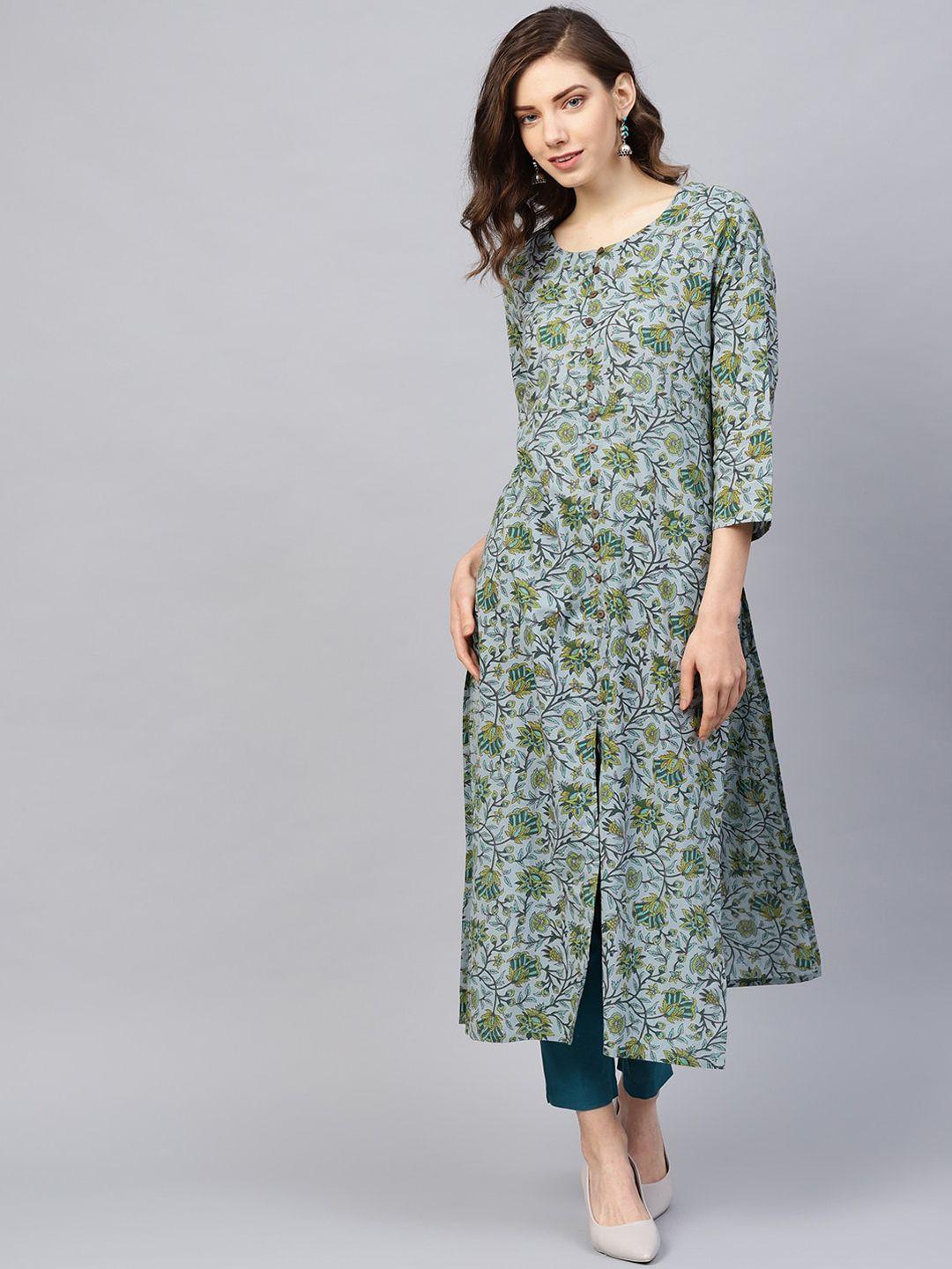 ksut women floral printed keyhole neck pure cotton kurta