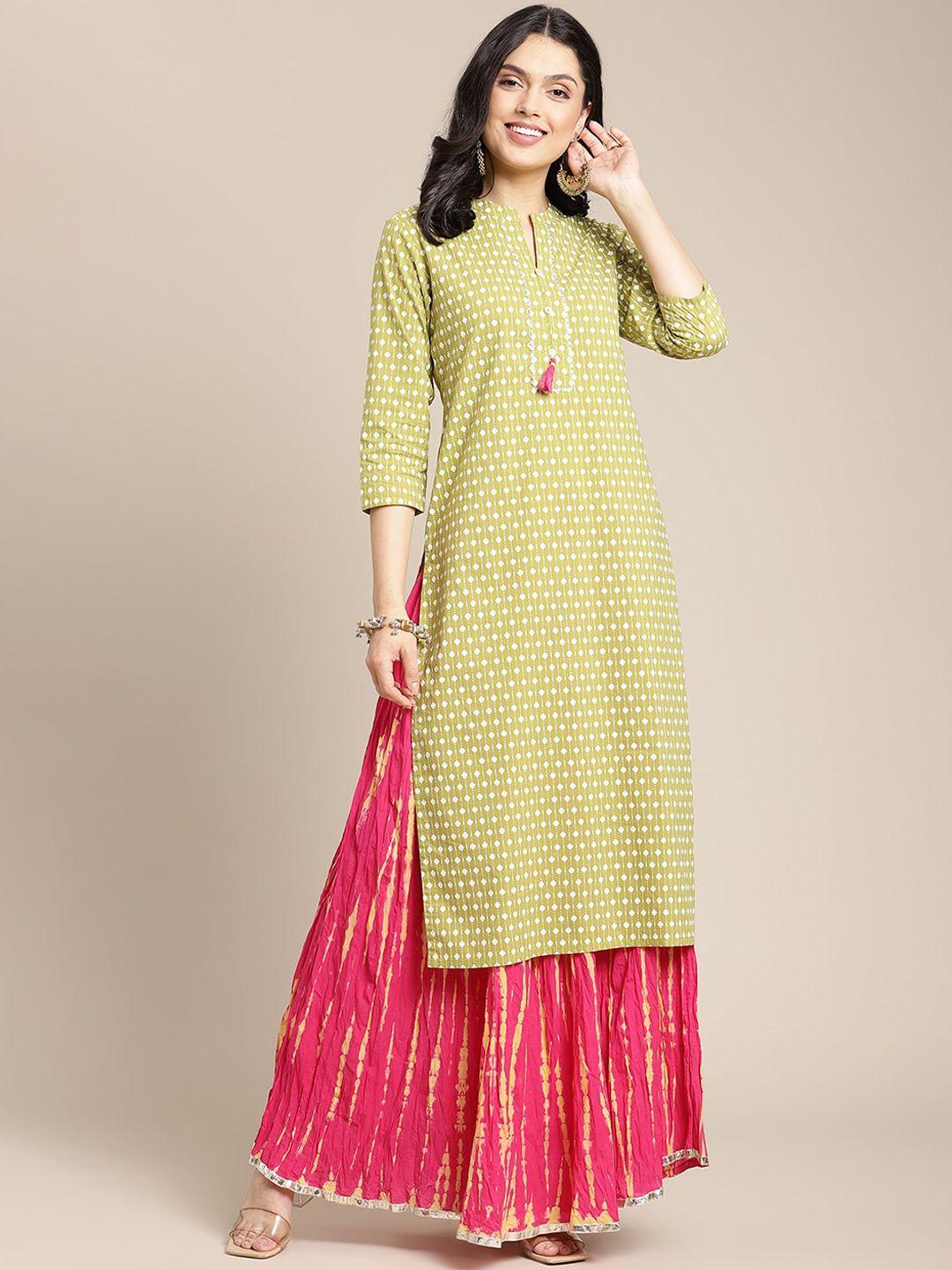 ksut women green geometric printed kurta