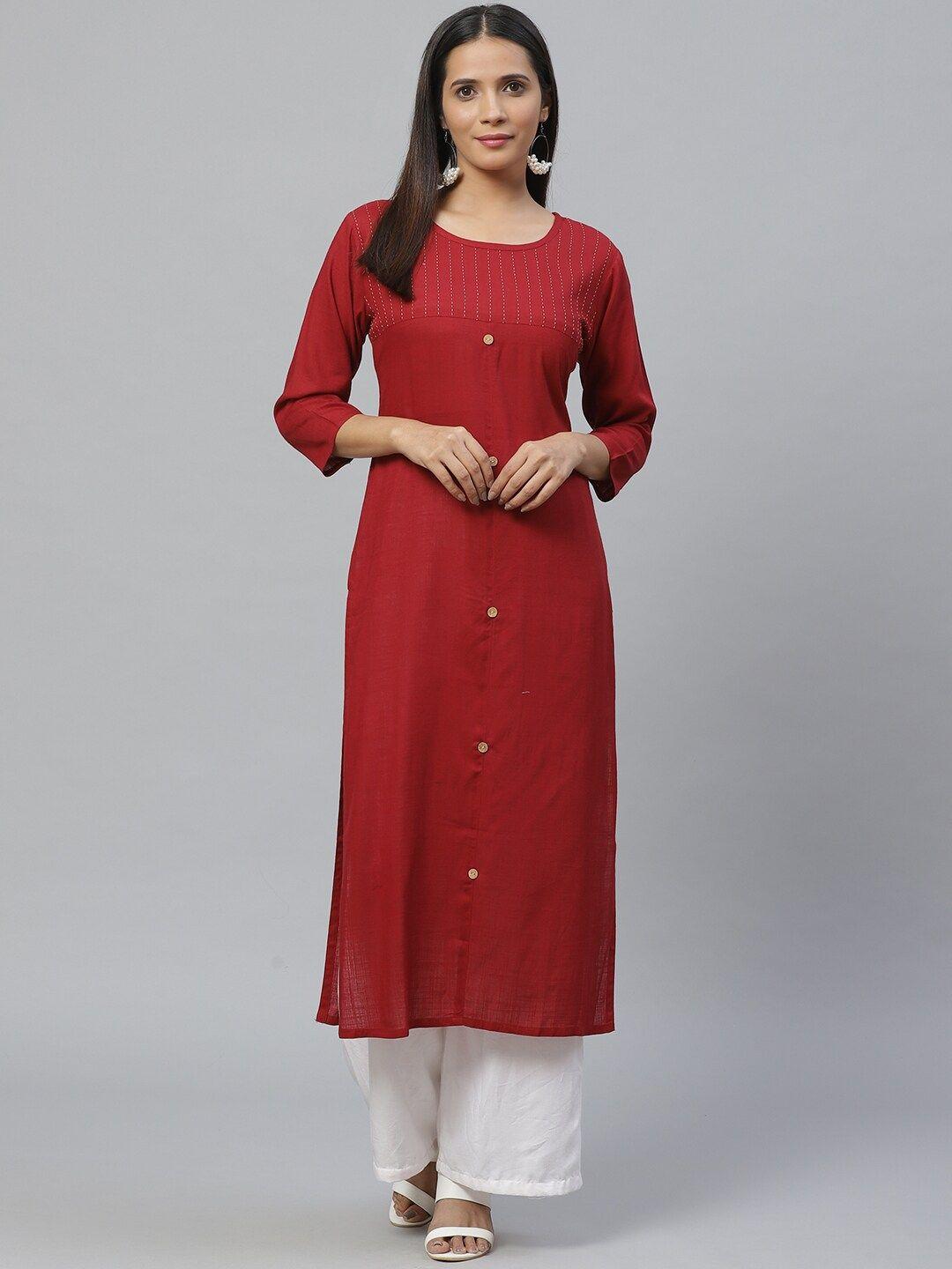 ksut women maroon solid handwork straight kurta