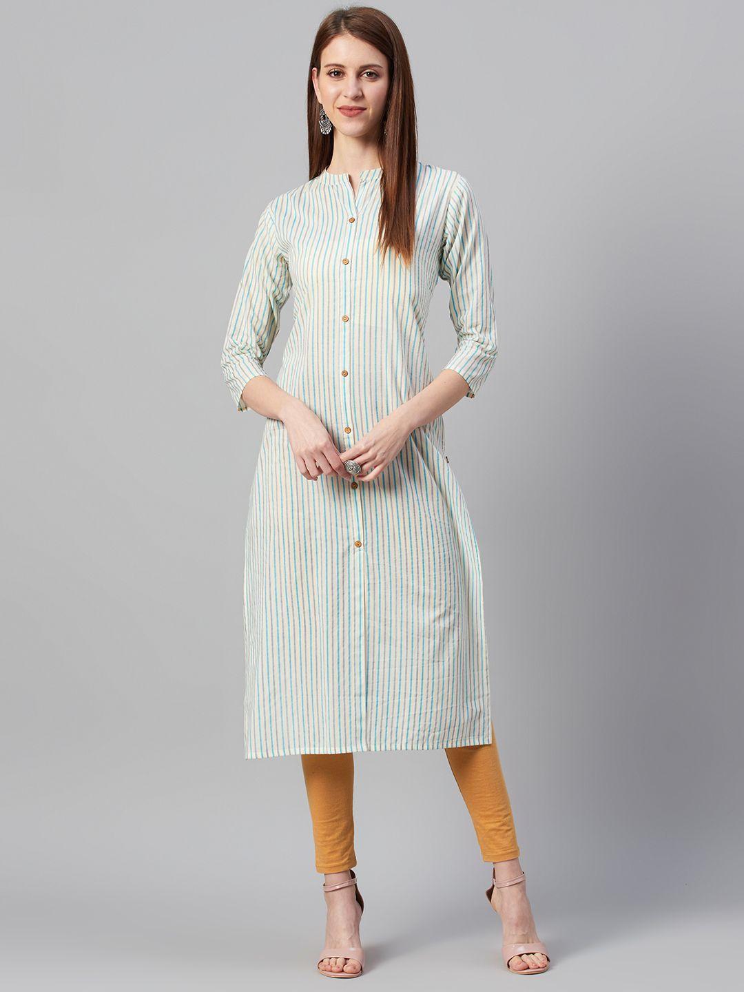 ksut women off-white & blue striped straight kurta