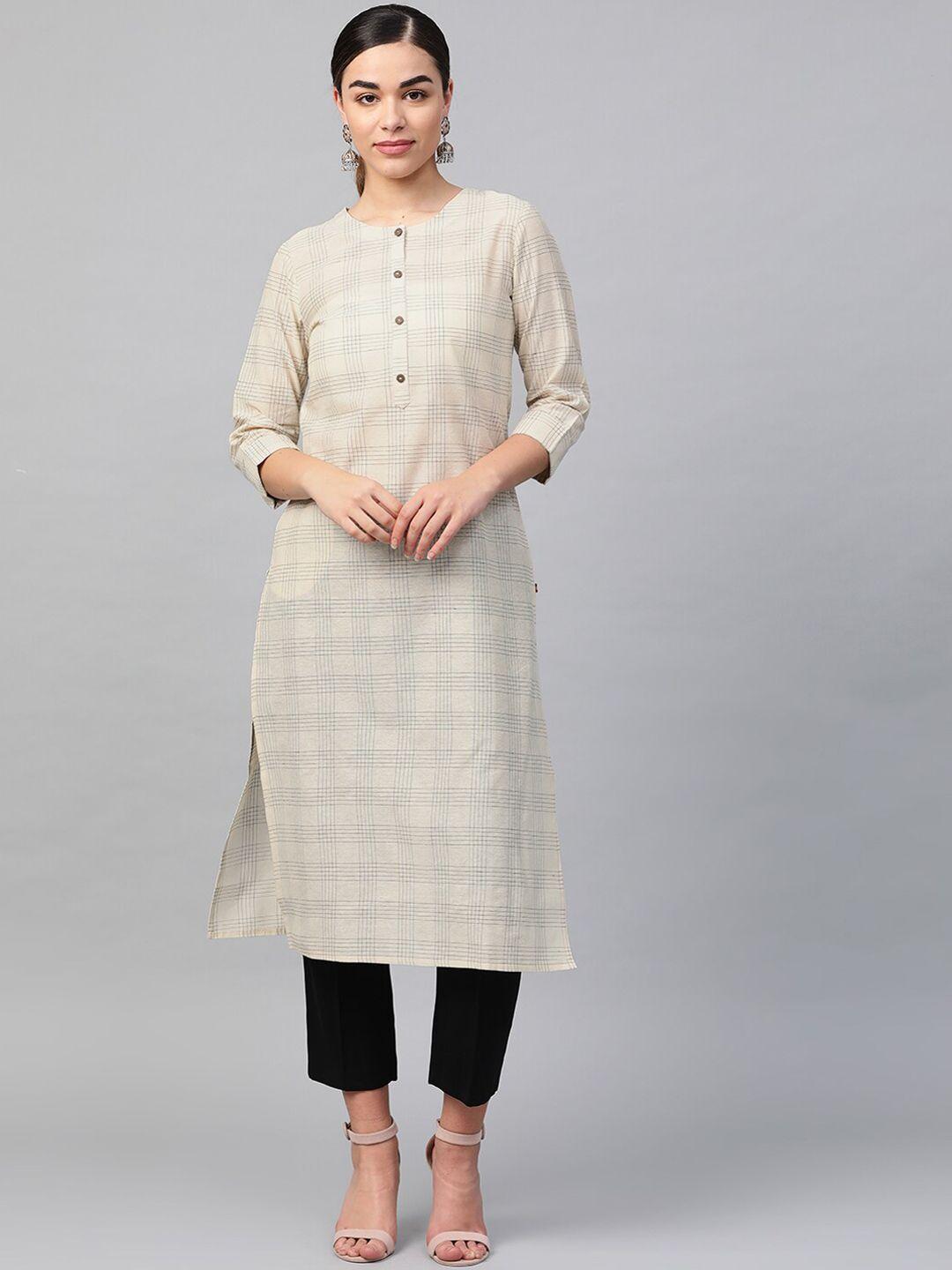 ksut women off white checked kurta