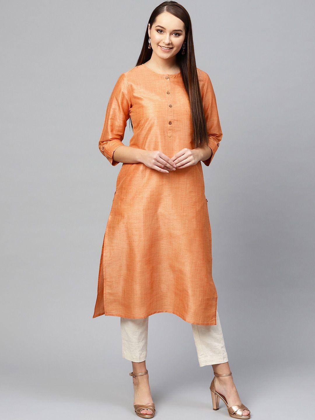 ksut women orange a-line silk kurta