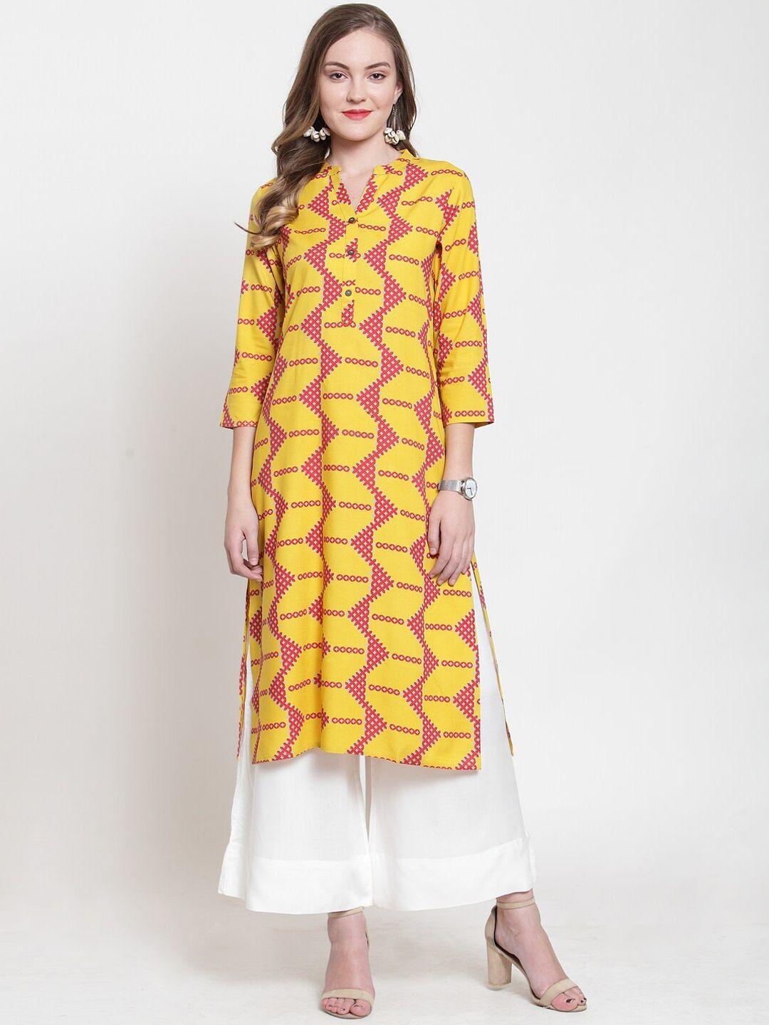 ksut women yellow printed straight kurta