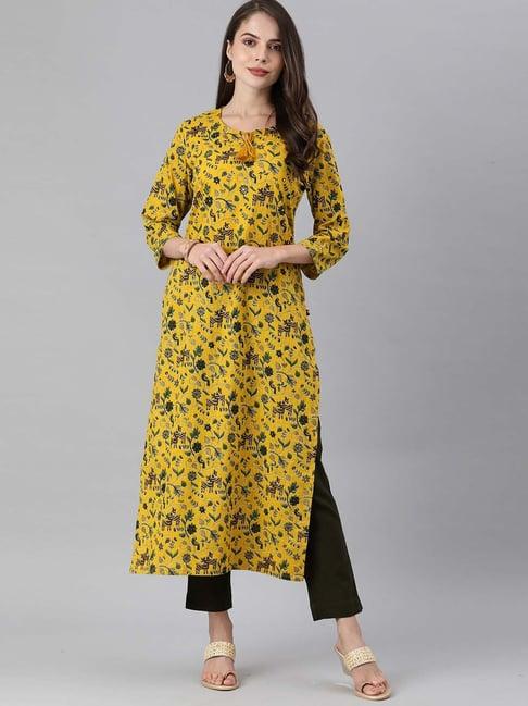 ksut yellow & black embellished kurta pant set