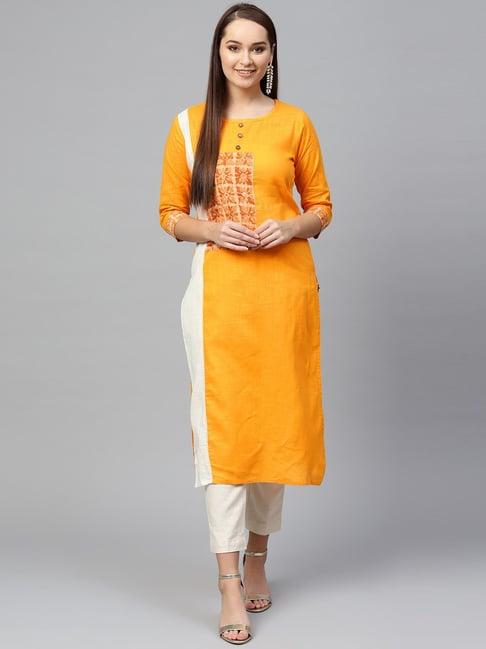 ksut yellow embellished straight kurta