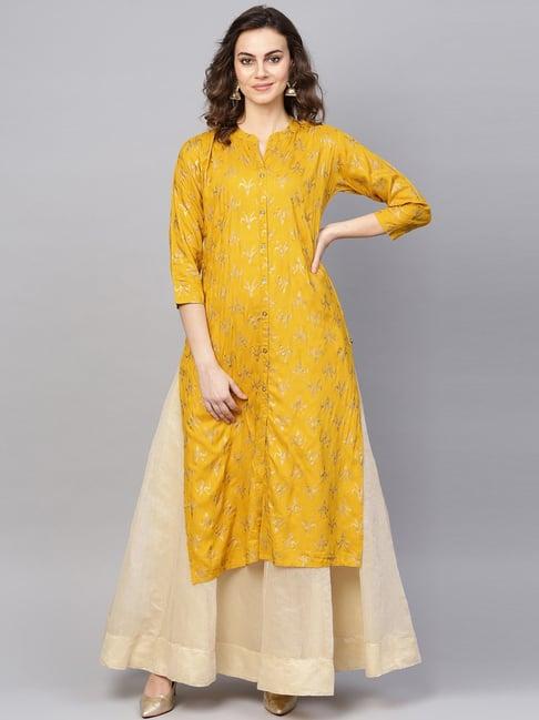 ksut yellow printed straight kurta