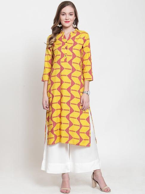 ksut yellow printed straight kurti