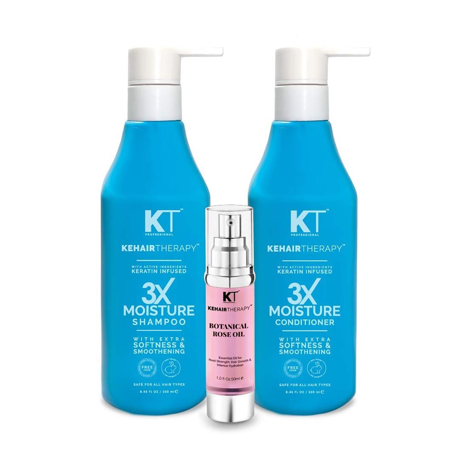 kt professional 3x shampoo & conditioner + botanical rose oil serum (pack of 3) (550ml) combo