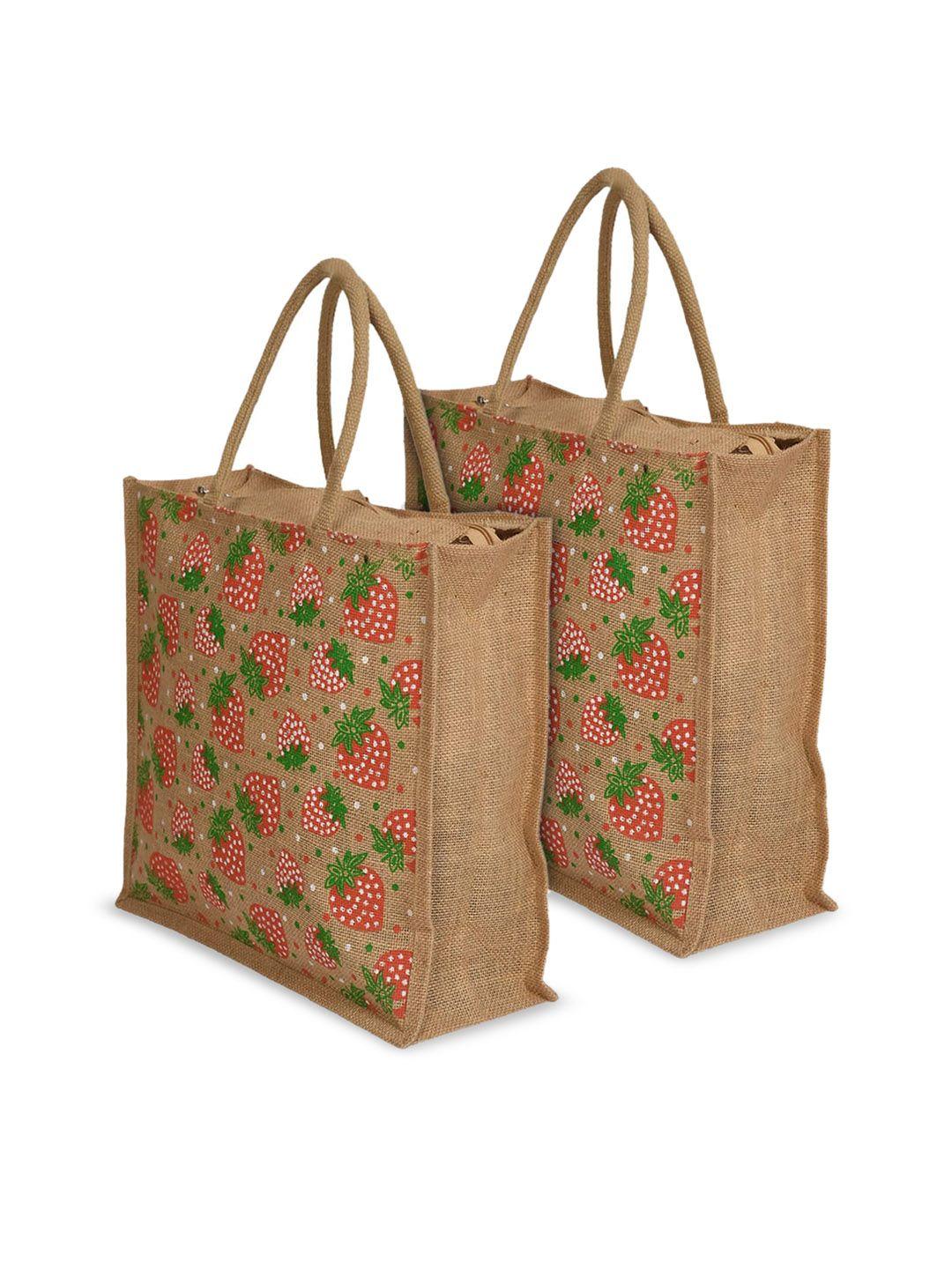 kuber industries pack of 2 floral printed structured jute handheld bag