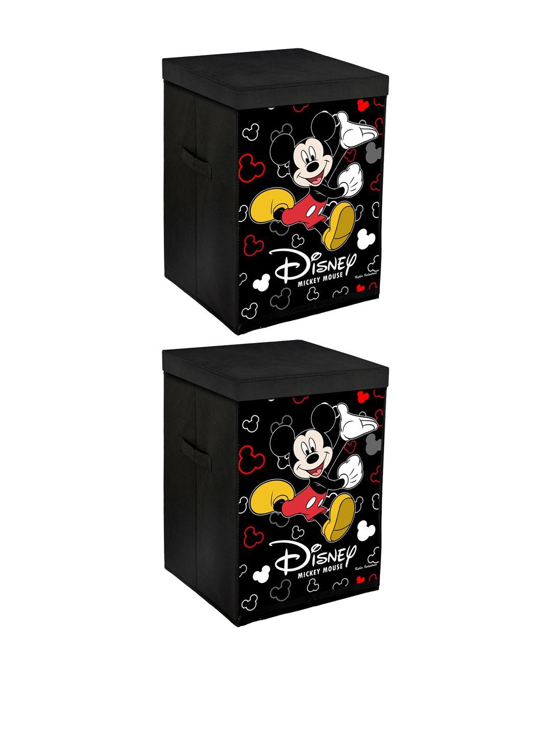 kuber industries black & yellow mickey print multi utility storage box with lid & handles