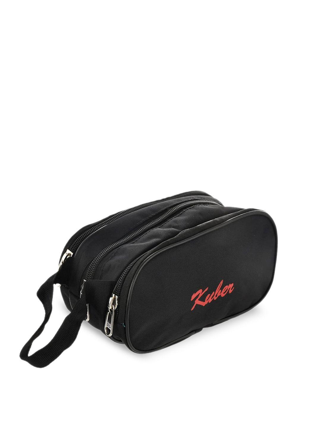 kuber industries black rexine toiletry pouch with carrying strap