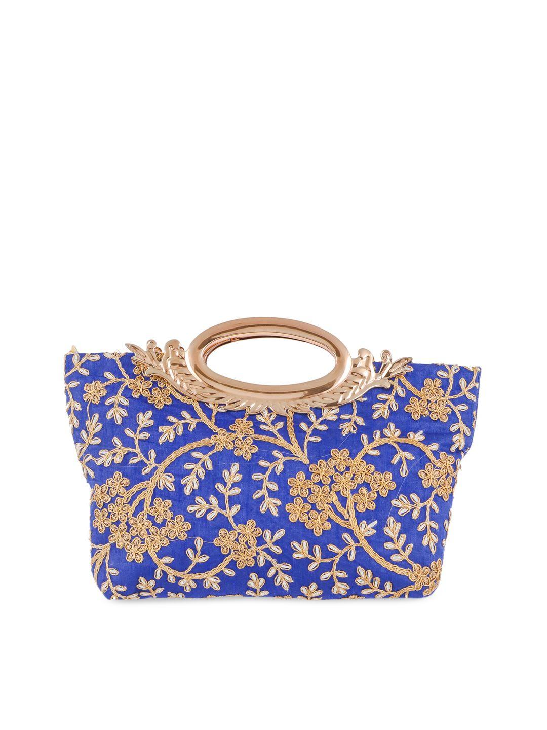 kuber industries blue & gold-toned embellished handheld bag