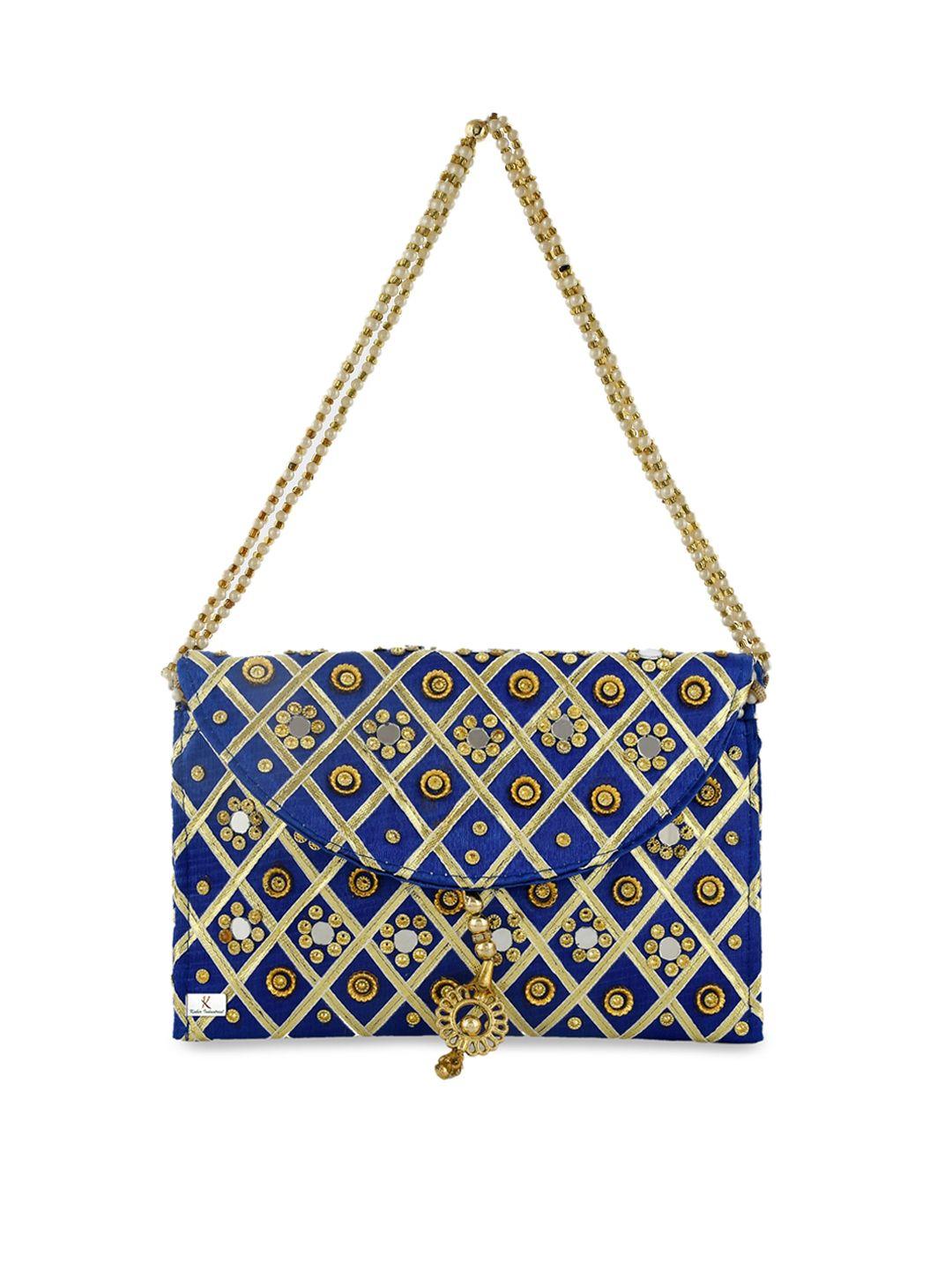 kuber industries blue & gold-toned embellished sling bag