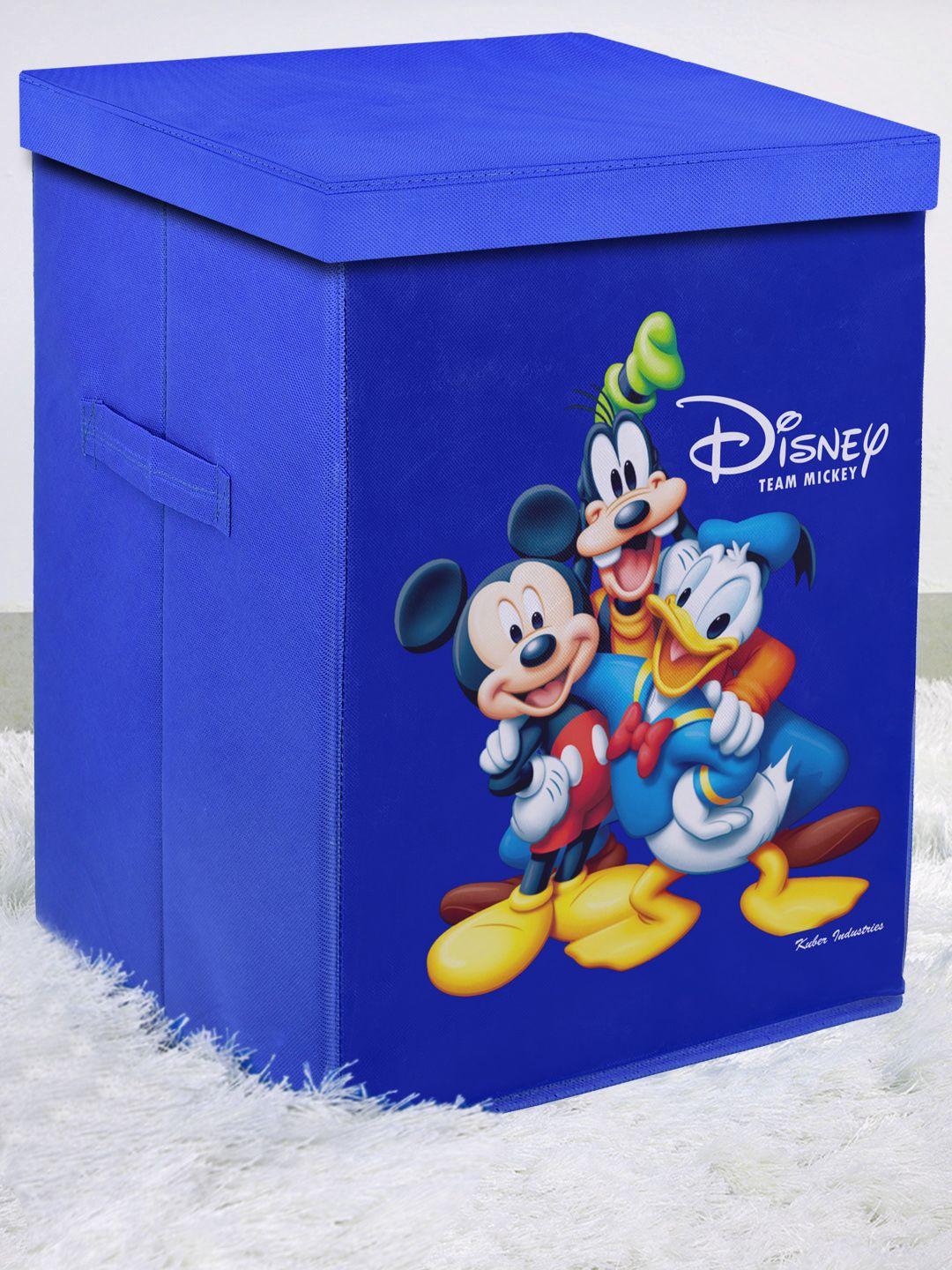 kuber industries blue & yellow mickey & friends printed foldable cloth storage basket