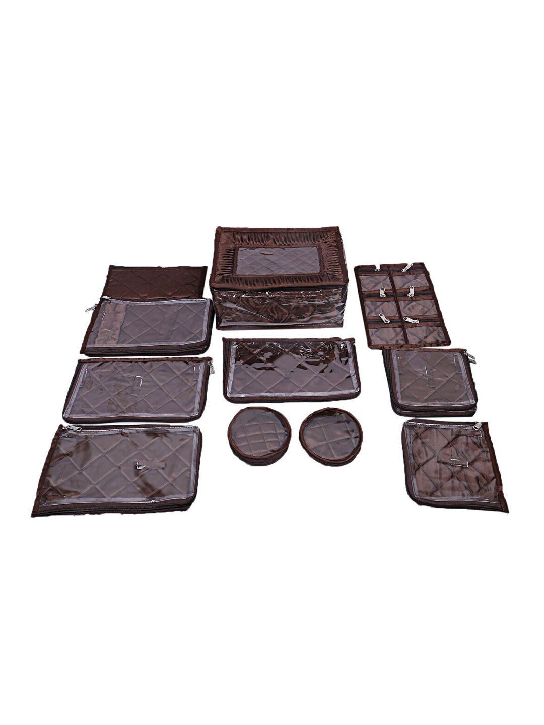 kuber industries brown solid laminated satin locker 12 pouches  jewellery kit