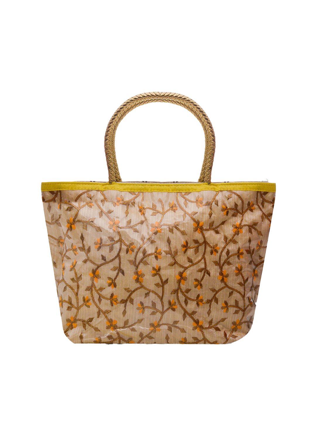 kuber industries floral embroidered oversized structured handheld bag