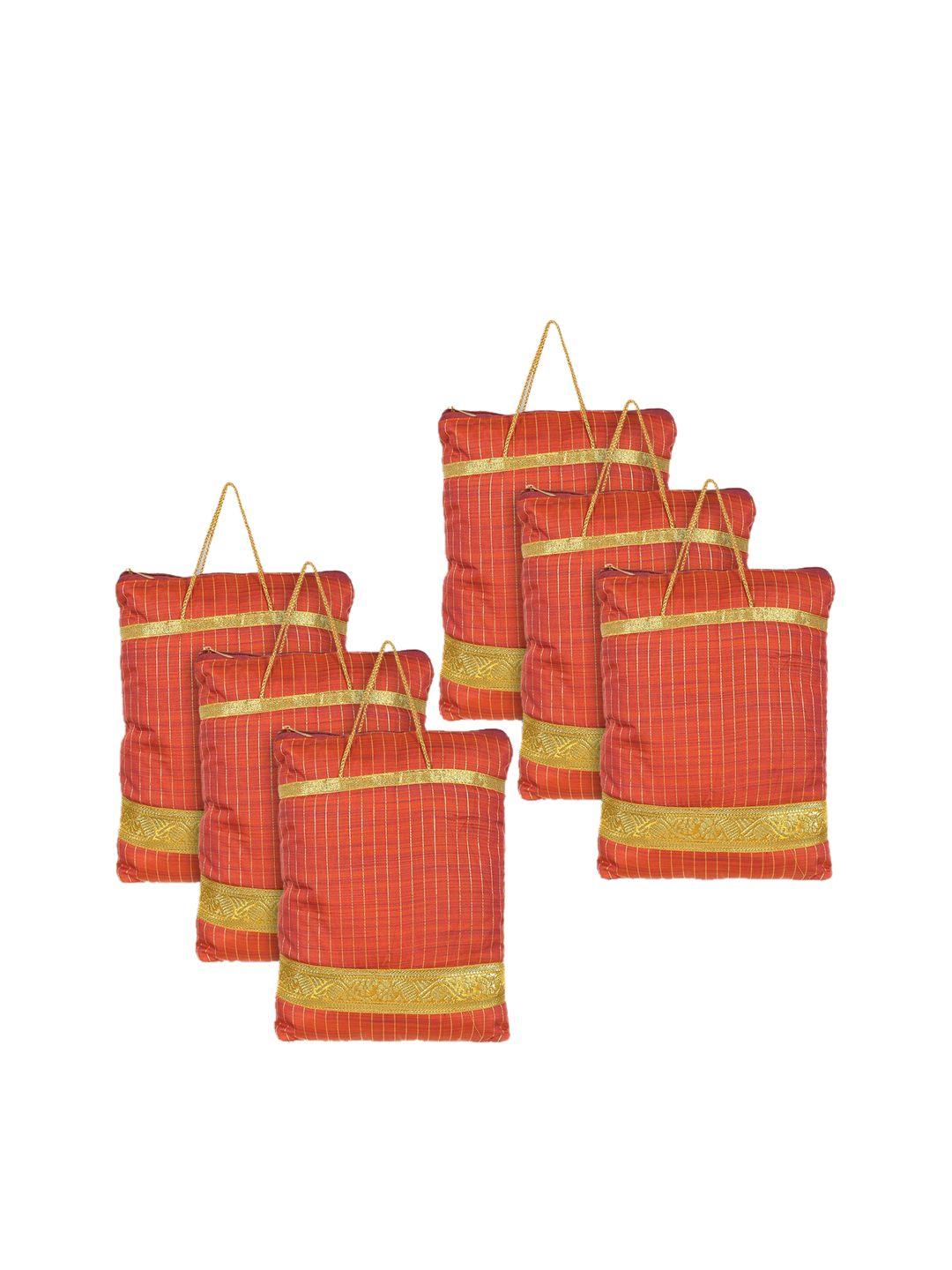 kuber industries pack of 6 red checked embellished shopper tote bag