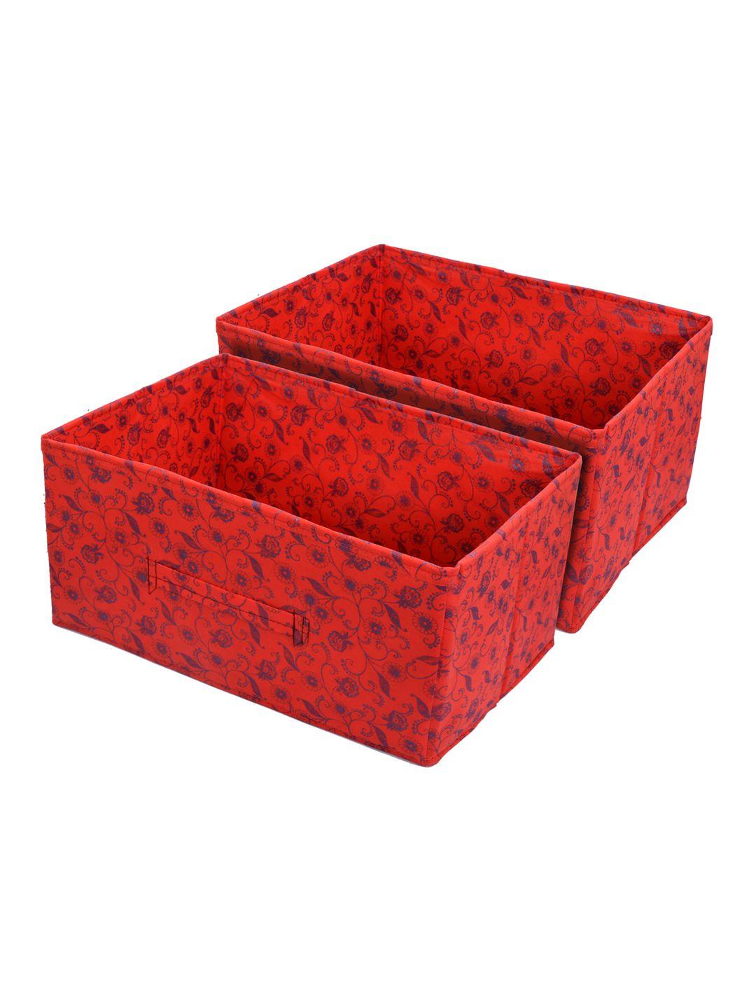 kuber industries red & blue floral printed non woven fabric 2-drawer multi-utility organizer