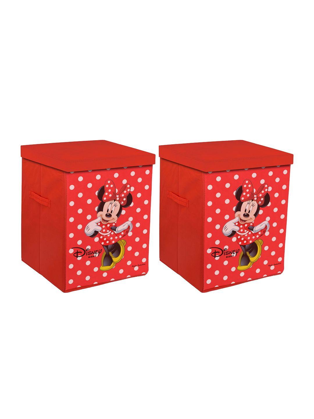 kuber industries set of 2 red & white minnie mouse printed foldable cloth storage baskets