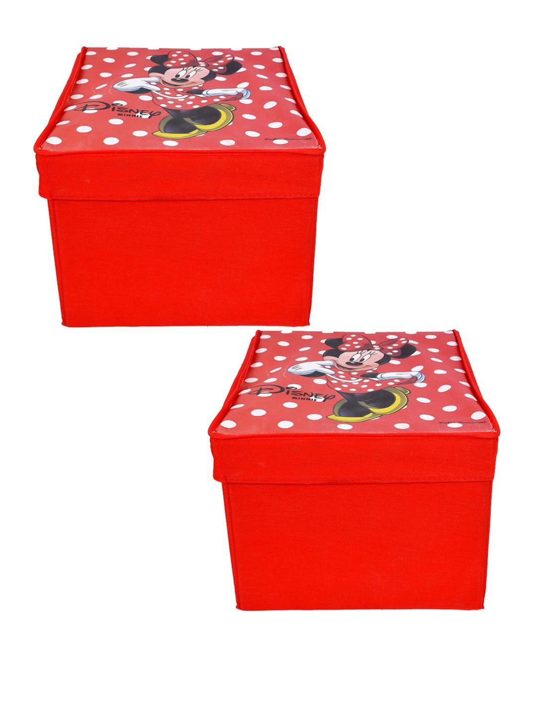 kuber industries set of 2 red & white printed foldable wardrobe organiser boxes with lids