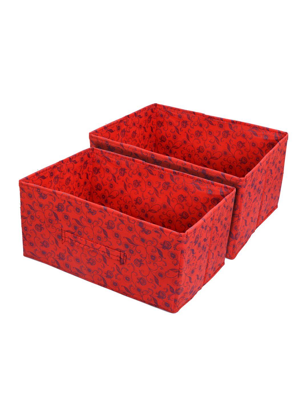 kuber industries set of 2 red metallic floral printed drawer storage organize