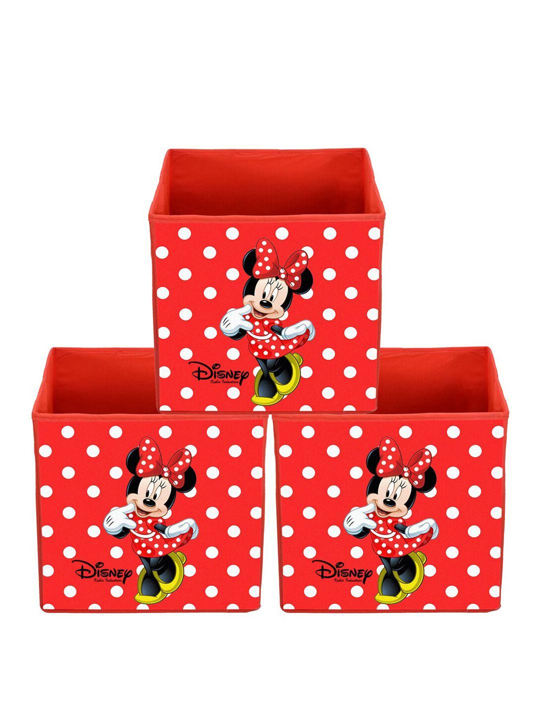 kuber industries set of 3 red & white disney minnie printed non-woven fabric foldable cloth storage organiser