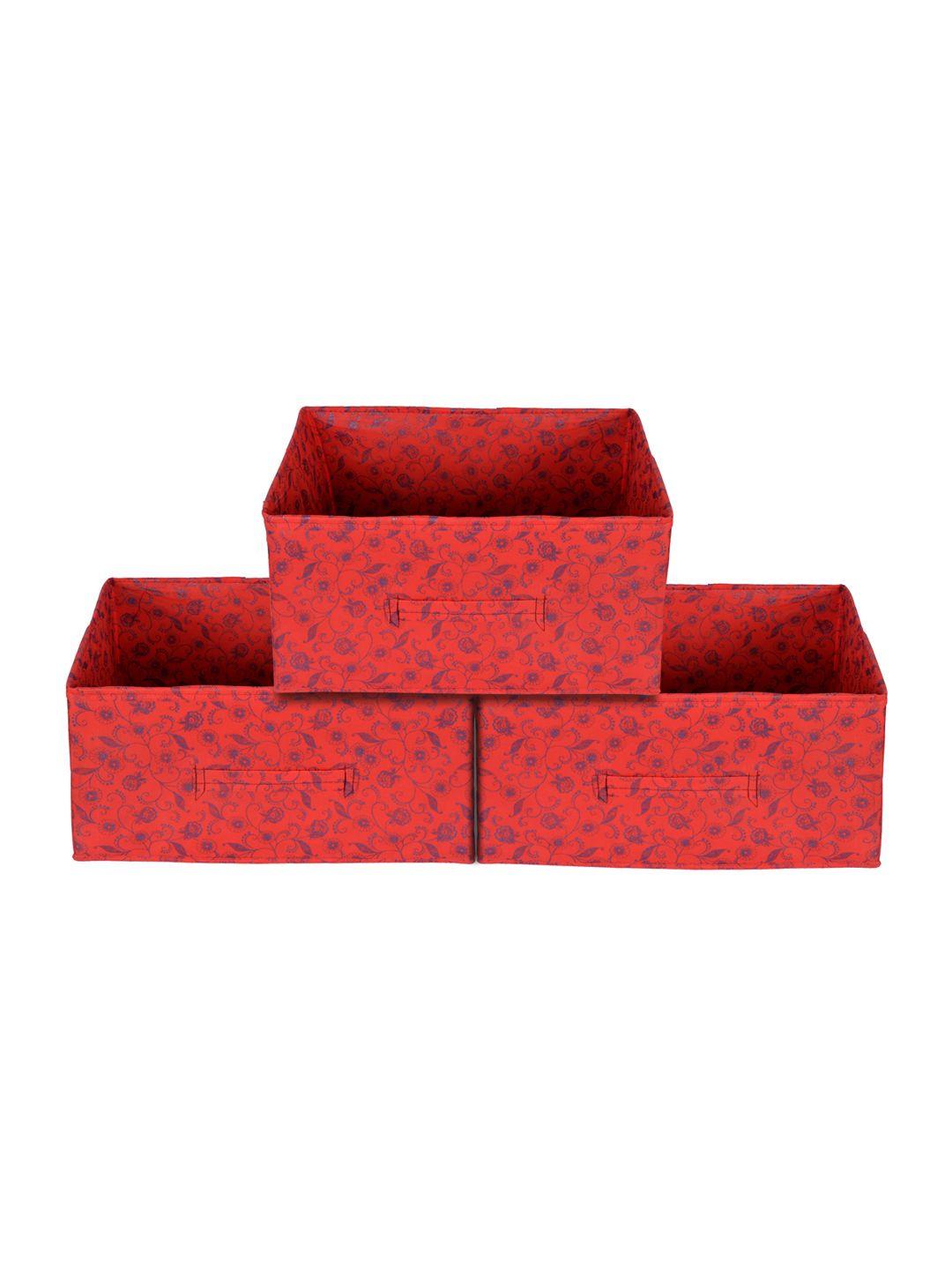 kuber industries set of 3 red metallic floral printed drawer storage organizers
