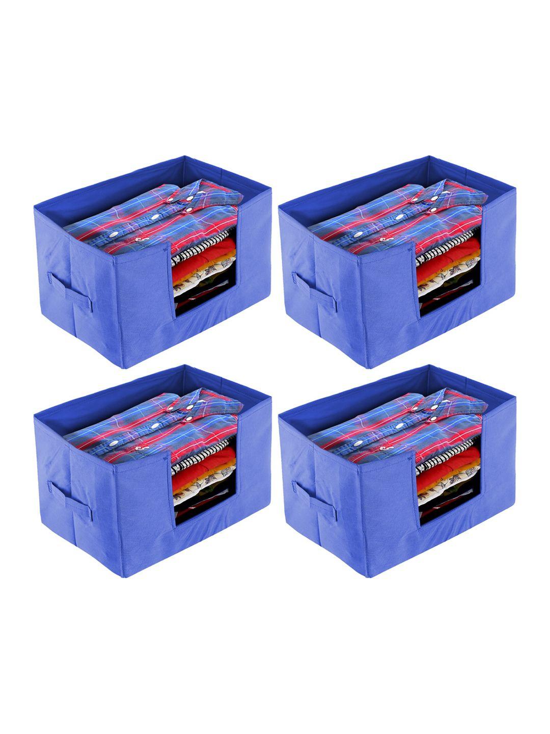 kuber industries set of 4 blue solid shirt stacker organisers with handles